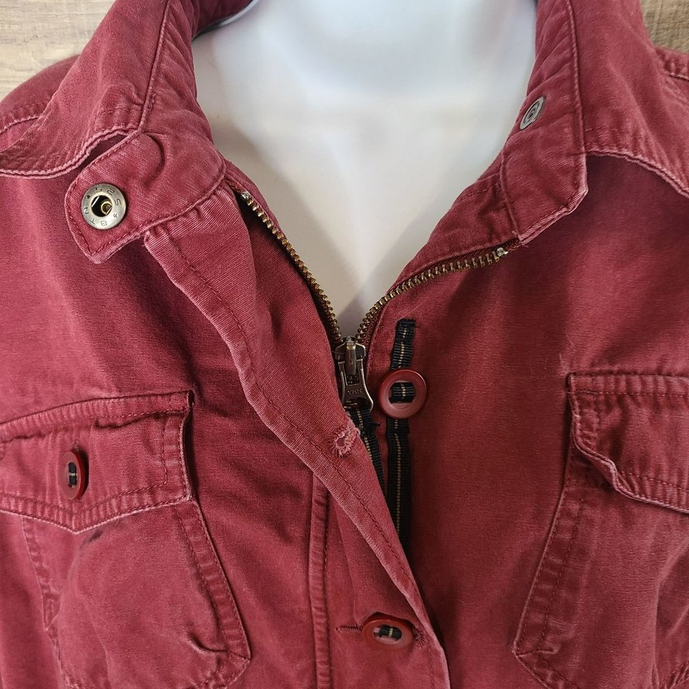 Columbia Faded Red Blazer Shacket Adj Waist Womens L Lightly Distressed Denim - Picture 7 of 13